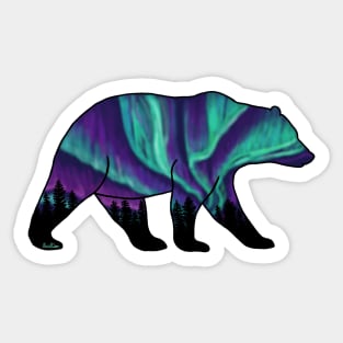 Brown Bear Silhouette - Northern Lights Sticker